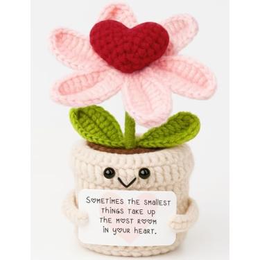 Imagem de Frabaca Handmade Crochet Heart Flower Plant - Sentimental Gift for Best Friend, Mom, Her - Cute Everlasting Knitted Desk Decor - Unique Christmas Birthday Thinking of You Present