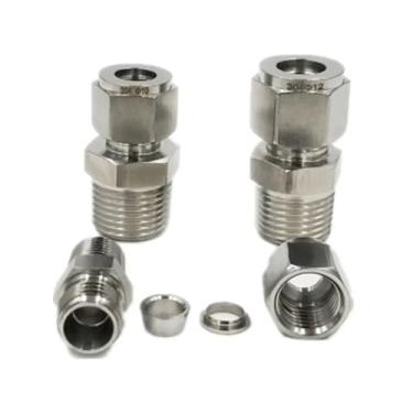 Imagem de Conector de compressão de virola dupla SS 304 de aço inoxidável 6 mm, 8 mm, 10 mm, 12 mm, tubo para tubo macho de 1/20.3 cm 1/10.2 cm 3/20.3 cm 1/5.1 cm encaixe de tubulação macho OROAOBOMT (tubo OD