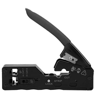 Imagem de Cortador de descascador de crimpador de fio de rede Ferramenta multifuncional profissional para cabos CAT5 CAT6 CAT7 com cabeça de cristal modos ajustáveis ​​de crimpagem alça (Preta)