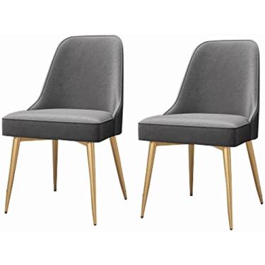 Imagem de Conjunto de cadeiras de jantar – Cadeiras de canto para cozinha, cadeiras de jantar, conjunto de 2 cadeiras de sala de estar com pernas de metal, assento de veludo e encostos para escritório, cadeiras