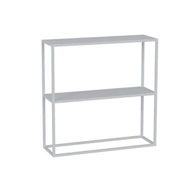 Imagem de Mesa de corredor industrial estreita longa para sofá atrás do sofá - mesa de sofá de camada dupla, mesa de console alta de ferro forjado, suporte compacto para exibição com prateleira, branca, mesa de