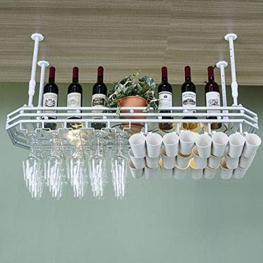 Imagem de Prateleiras de vinho modernas montadas na parede para pendurar no teto | Suporte de taça de vinho suspenso de madeira de metal | Suporte para garrafa de vinho em cubo | Acessórios de decoração de bar
