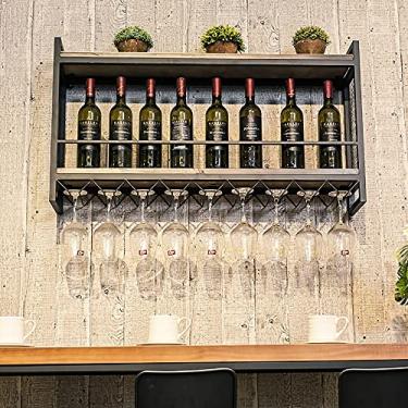 Imagem de SENNIAN Rack de vinho de ferro forjado, rack de armazenamento de parede ornamentos criativos, decora o refrigerador de vinho da parede do restaurante, suporte de exibição de vidro de vinho, decoração