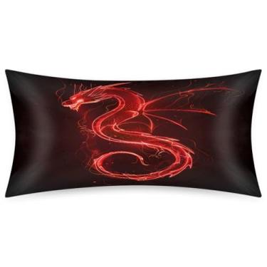 Imagem de Fronha King Size de cetim de seda para cabelo e pele, capa de almofada, macia, antiderrapante, dragão, vermelho, psíquico, capa de travesseiro legal com fecho de envelope para dormir, mulheres, homens