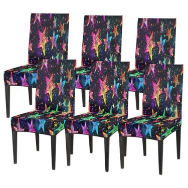 Imagem de Conjunto de 6 capas elásticas para cadeira de sala de jantar, capa protetora de assento de cadeira, estrela de galáxia, colorida, removível, lavável, para cozinha, casa, hotel, banquete, festa de