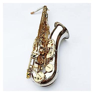 Imagem de Saxofone profissional Saxofone prateado Chaves douradas Sax Tenor Bocal Ligadura Palhetas Pescoço Instrumento Musical Latão Sax Kit Iniciante
