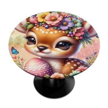 Imagem de hongjinglin Toalha de mesa redonda com borda elástica de Páscoa, toalha de mesa redonda limpável para ambientes internos e externos, pátio, jantar, cozinha, festival, decoração para mesas de 101 a 111