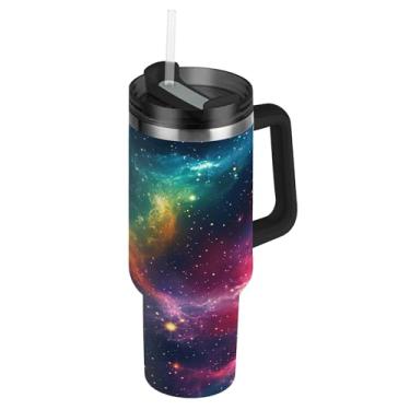 Imagem de SEHANY Copo Stars and Galaxy de 850 g com tampa e canudo, aço inoxidável de vácuo duplo isolado garrafa de água esportiva suporte para copo de café de viagem à prova de vazamento para bebida gelada