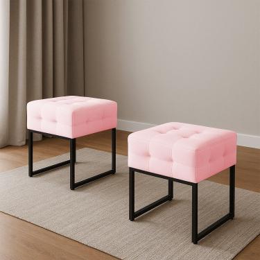 Imagem de Puff Sala Decorativo Industrial Kit 2 Elisa Suede Rosa Bebê D03 - D'rossi