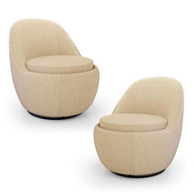 Imagem de Kit 02 Poltronas Orgânicas Living Memphis Base Giratória Linho Bege - Desk Design