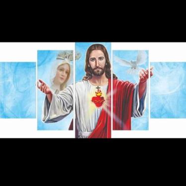 Imagem de quadros decorativo 5 peças mod Jesus Cristo e Maria mãe - autopc 3mm