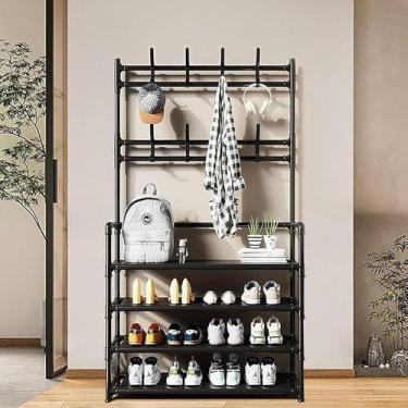 Imagem de Cabideiro Arara Organizador Porta Sapatos 4 Prateleiras 8 Ganchos Mult