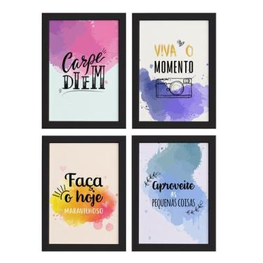 Imagem de Quadros Frases Carpe Diem Moldura Preta 22x32cm 4un - Quartinhos
