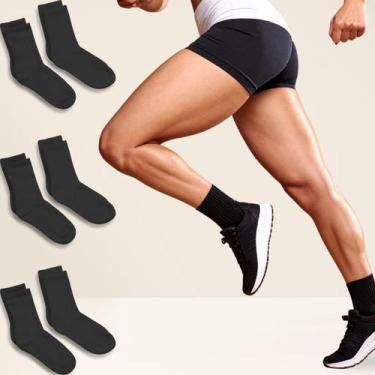 Imagem de Kit 6 Pares Meia Feminina Preta Cano Médio Academia Fitness Tamanho:34