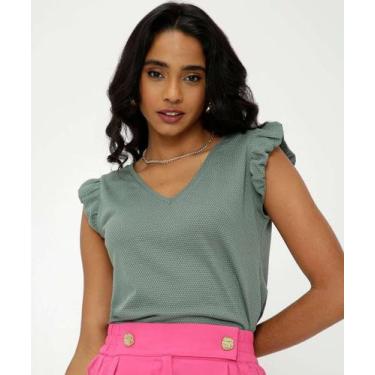 Imagem de Blusa Regata Feminina Textura Babado Marisa-61119, Verde, GG