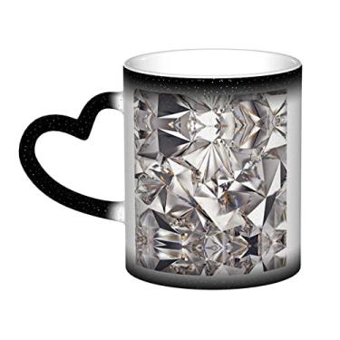 Imagem de Copo de café divertido com padrão de cristal de diamante abstrato, copo de cerâmica com mudança de cor sensível ao calor mágico, 12 Oz, para café/chá/leite/cacau, para adolescente/aniversário/festival