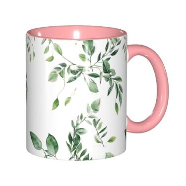 Imagem de Zeraoke Canecas de café criativas com estampa de folhas de eucalipto, personalizadas, presente para família, tamanho de 325 ml, unissex