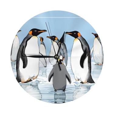 Imagem de ZERAOKE Pinguim - Relógio de parede redondo moderno - silencioso sem tique-taque operado por bateria, decoração de mesa ou parede para sala de estar, quarto, escritório.