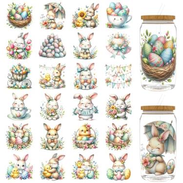 Imagem de Elewins 24 peças Happy Easter UV DTF papel de transferência DTF UV para 473 ml, óculos, mesas, cadeiras, computadores, envoltório UV DTF de alta viscosidade (coelhinho da Páscoa)
