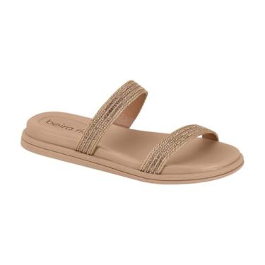 Imagem de Sandália Papete Rasteira Feminina Beira Rio Tiras Brilho Strass Conforto Calce Fácil (Ouro rosado, BR, Adulto, Numérico, 37)