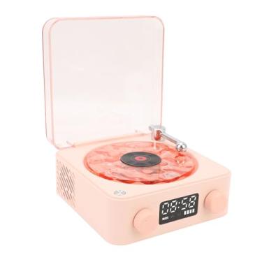 Imagem de Cryfokt Alto-falantes Bluetooth Com Despertador, Alto-falante Bluetooth Sem Fio Com Som Estéreo Cristalino, Design de Luzes Noturnas Suaves, Alto-falante Bluetooth Com Toca-discos retrô (Rosa)