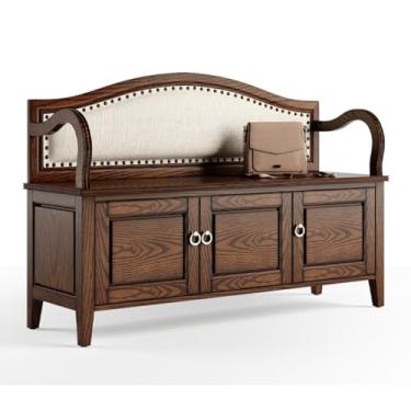 Imagem de FAMEOYA Banco de sapatos de madeira para troca de sapatos nórdico porta de casa vestindo banco de sapato entrar na porta pode sentar armazenamento banco de chuveiro para chuveiro interno (B,M 140 cm)