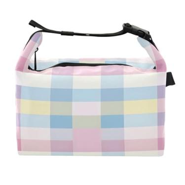 Imagem de Lancheira para mulheres e homens, lancheira isolada, reutilizável, para escritório, piquenique, exterior, tabuleiro de xadrez colorido