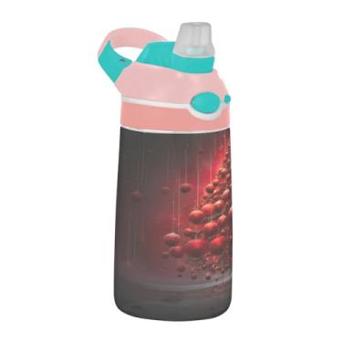 Imagem de YETTASBIN Garrafa de água infantil bola de Natal 473 ml com tampa de canudo para meninos Gril - copo esportivo reutilizável à prova de vazamento livre de BPA transparente Tritan com gancho para escola