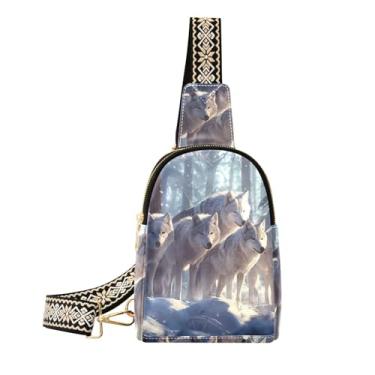 Imagem de CEBUGI Wolves pequena bolsa tiracolo feminina de couro, pochete tiracolo para trilhas, viagens ao ar livre