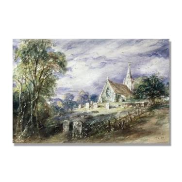 Imagem de NHLDZYH Impressão em tela estilo John Constable (paisagem 53), painel de tela de paisagem romântica, decoração de parede com tema de natureza para quarto ou escritório. 30 x 45 cm. Somente tela