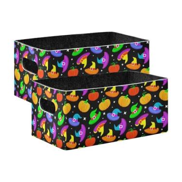 Imagem de Burbuja Caixa de armazenamento dobrável de chapéus de bruxa coloridos com alças – caixa de armazenamento de feltro para organizar brinquedos, livros, maquiagem, panos, meias em prateleira, armário