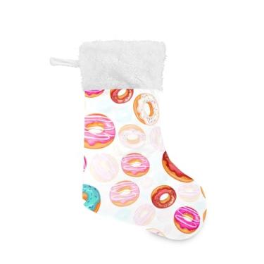 Imagem de xigua Meia de Natal de Donuts Colorida Personalizada Grande Doces Presente Pendurado Meias de Natal Decoração para Festas de Férias em Família Decoração Lareira