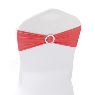 Imagem de Faixas de Cadeira Spandex 12 peças – Arcos para Cadeira de Decoração de Eventos de Festa de Banquete de Casamento, Coral, 6"x14", 12