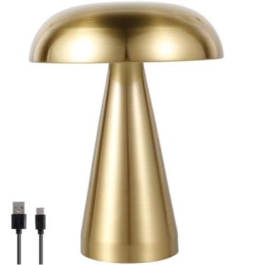 Imagem de Lâmpada de Mesa Mushroom Luz LED Sem Fio Portátil Recarregável via USB Decorativa Metal com 3 Níveis Brilho Cores Econômica Energia para Quarto e Sala