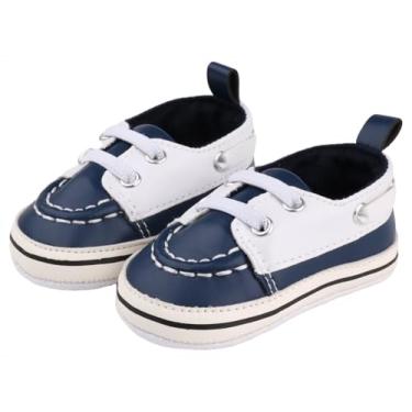 Imagem de Sapatos para bebês meninas meninos recém-nascidos Oxford mocassins adoráveis para berço infantil pré-andador PU tênis, 1217-azul, 12-18 Months Toddler