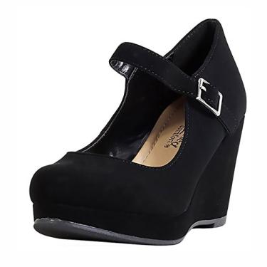 Imagem de City Classified Sapato feminino Mark Thomas Mary Jane com alça confortável para escritório, salto plataforma plataforma e salto anabela, Marca preta, 8