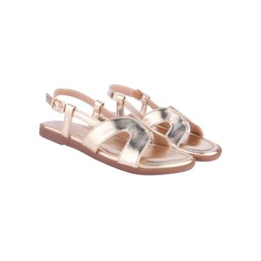 Imagem de Shoetopia Sandálias rasteiras femininas, Cor dourada, 39