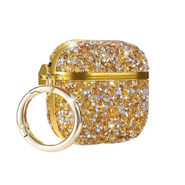 Imagem de Newhalper Compatível com Airpods 4 Capa 2024 Glitter Lindas Capas para Airpods iPod 4ª Geração Bling Cover Chaveiro para Mulheres e Meninas (Ouro)