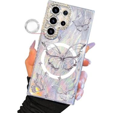 Imagem de I-MGAE-IN-AR Capa compacta para Samsung Galaxy S25 design ultra borboleta, moldura de proteção magnética para lente de câmera de diamante, capa de telefone fofa macia à prova de choque para mulheres