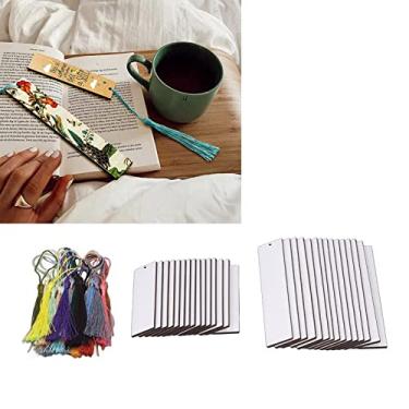 Imagem de Marcador de páginas em branco de sublimação de 30 peças, artesanato de madeira MDF dupla face para personalização DIY com borlas coloridas, ideal para leitores, professores, estudantes como presentes