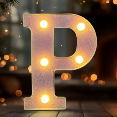 Imagem de Letreiro de LED, letra P, letreiro iluminado do alfabeto para decoração de casa, decorações de festa de casamento de aniversário - P rosa