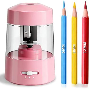 Imagem de Apontador de lápis elétrico, apontador automático infantil, afiador de lápis operado por bateria para lápis de cor, plugue portátil com (adaptador AC, USB) para sala de aula/escritório/casa, rosa