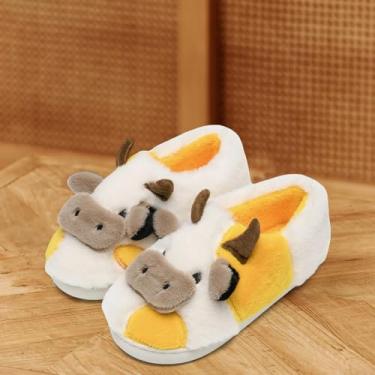 Imagem de Pantufas de vaca para mulheres e homens, fofas, fofas, aconchegantes, desenhos animados, vacas leiteiras, animais, preppy engraçado, kawaii, outono, inverno, quarto, casa, sapatos para ambientes