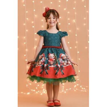 Imagem de Vestido Infantil Verde Bandeira Ursinhos Festas Natal Meninas - Banana