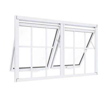 Imagem de Janela Maxim Ar 2 Seções Aluminio Branco Com Grade Linha 25 - 80x150 -