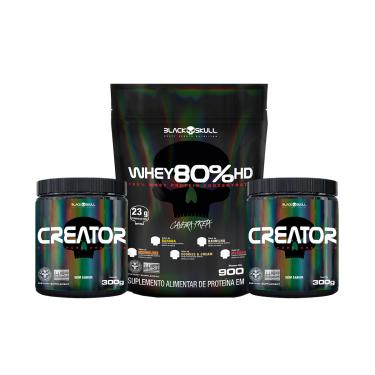 Imagem de Combo Whey 80% HD + 2x Creatina Creator 300g - Black Skull Combo Whey 80% HD + 2x Creatina Creator 300g Black Skull (Chocolate)