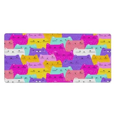 Imagem de Tapete de rato grande com desenho animado de gato à prova d'água para computador estendido tapete protetor de mesa tapete de borracha antiderrapante para escritório, computador, teclado, laptop e mesa