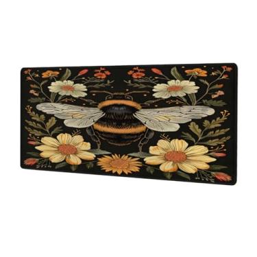 Imagem de Tapete de mouse grande com flores de abelha, à prova d'água, protetor de mesa estendido para computador, base de borracha antiderrapante para escritório, computador, teclado, laptop e mesa doméstica