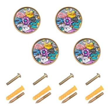 Imagem de Joisal Puxadores infláveis de desenho animado com círculos de piscina, pacote com 4 puxadores de gaveta, puxadores e puxadores dourados, ferragens para cômoda