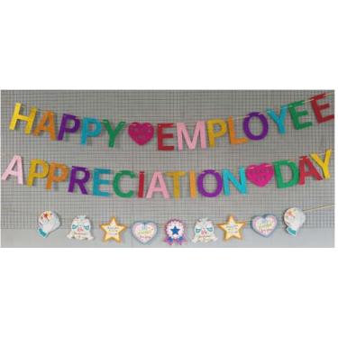 Imagem de HOWAF Banner com glitter Happy Employee Appreciation Day, banner colorido com tema de agradecimento para escritório do dia de apreciação dos funcionários, sinal de guirlanda de artigos de festa de